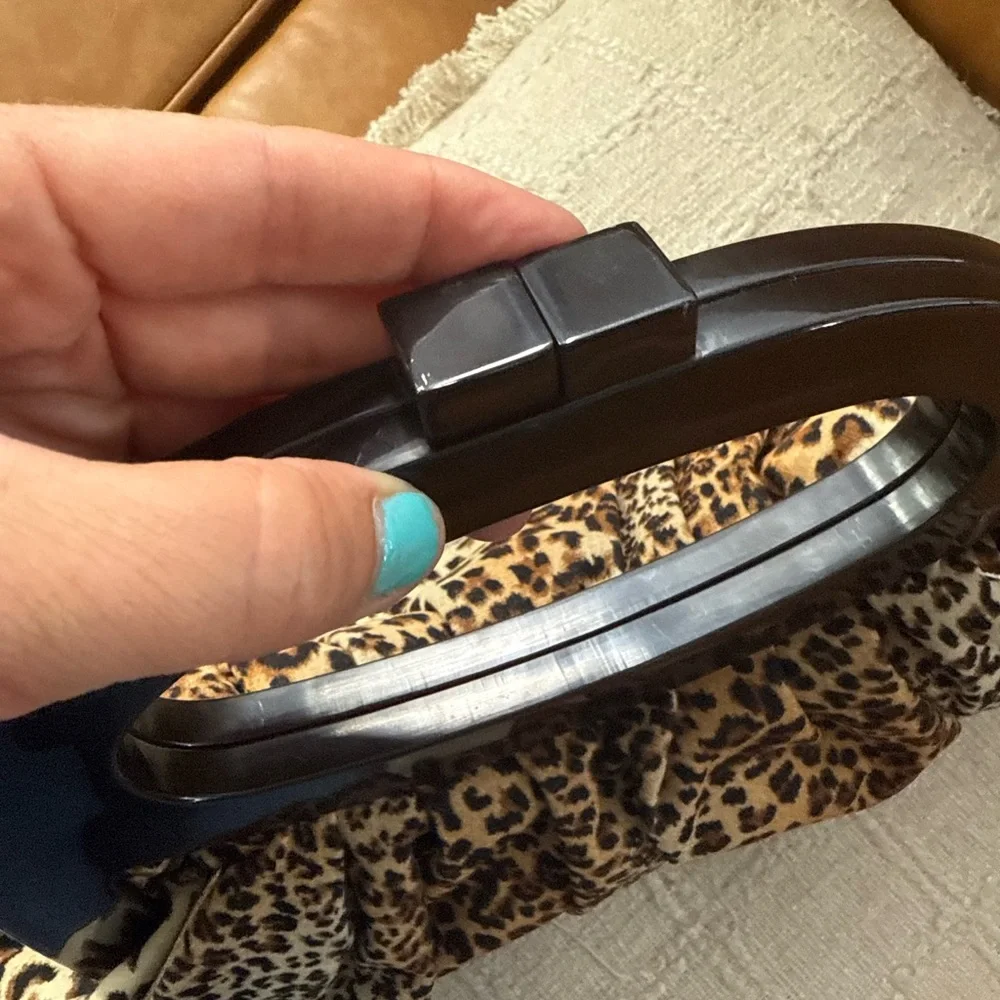 Vintage Velvet Leopard Print Handbag with Dark Handle